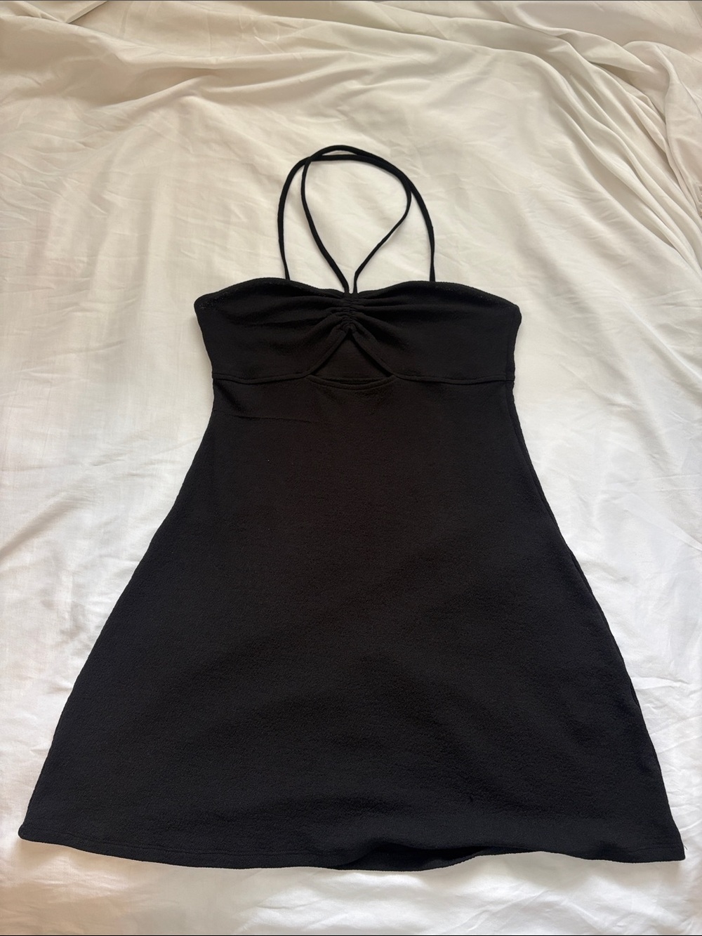 Divided Black Halter Mini Dress with Cutout Detail